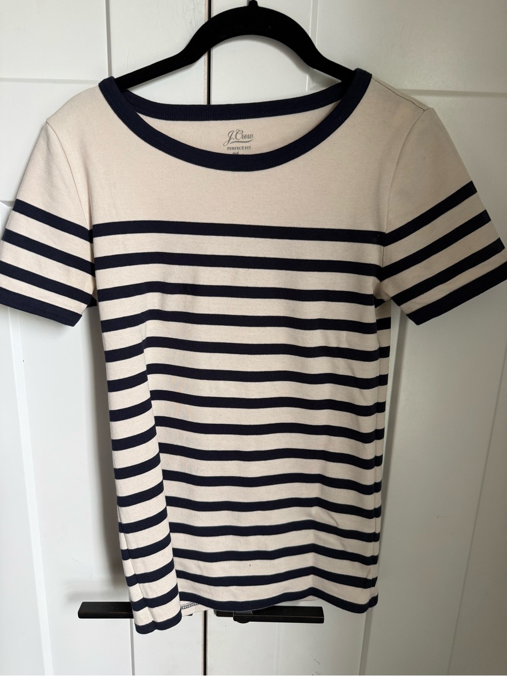 J. Crew Navy and Cream Striped Crew Tee size S. Like new.